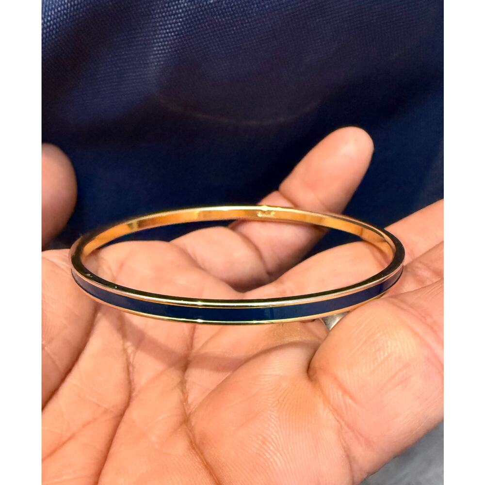 Vintage Signed Monet Blue Enamel Gold Tone Bangle Bracelet 7.75”